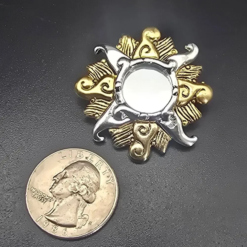 Danecraft Celestial Sunburst Brooch Sun Gold Tone Silver Tone 1990s